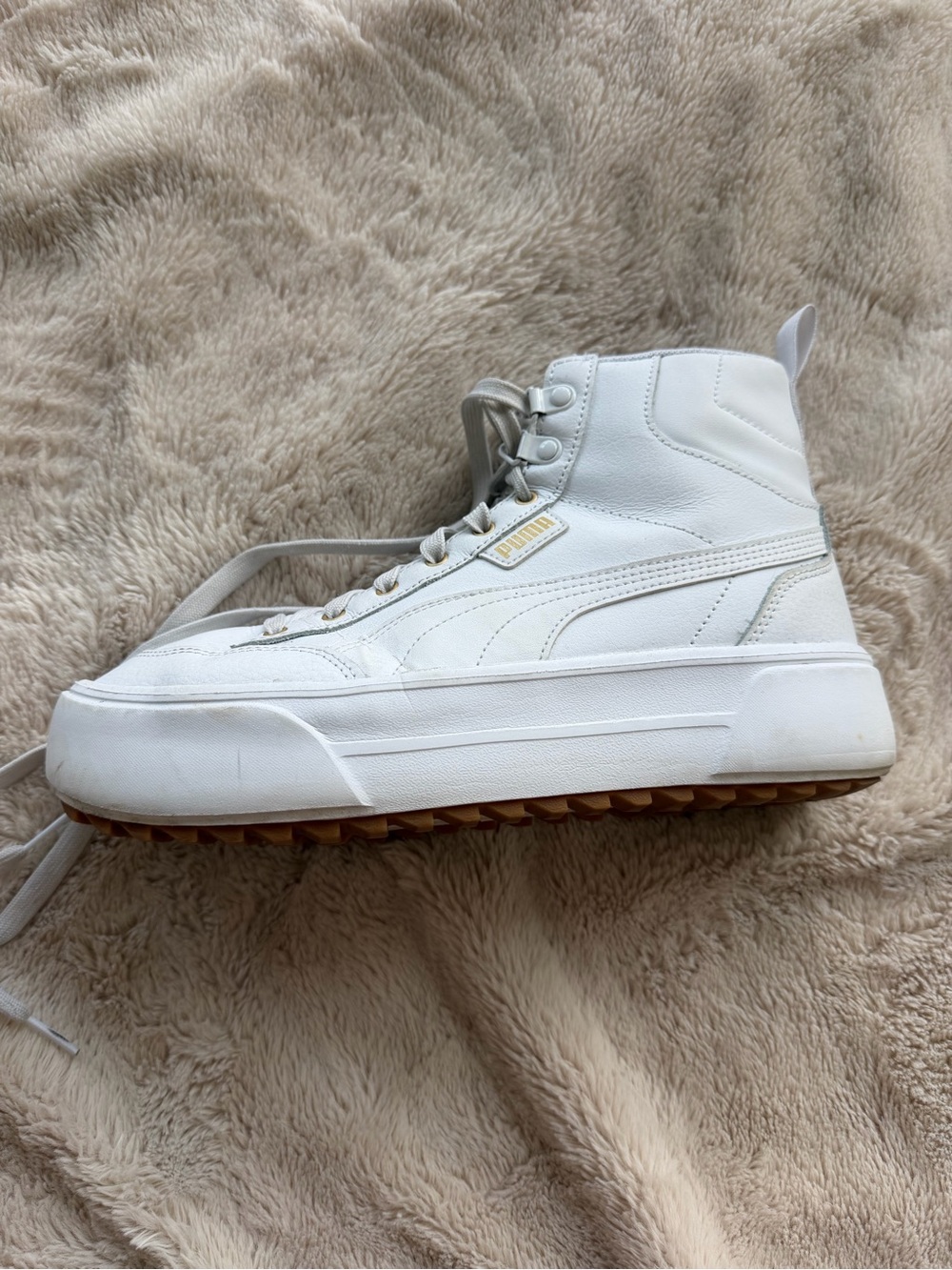 Puma Women’s White High-Top Platform Sneaker with Gum Sole